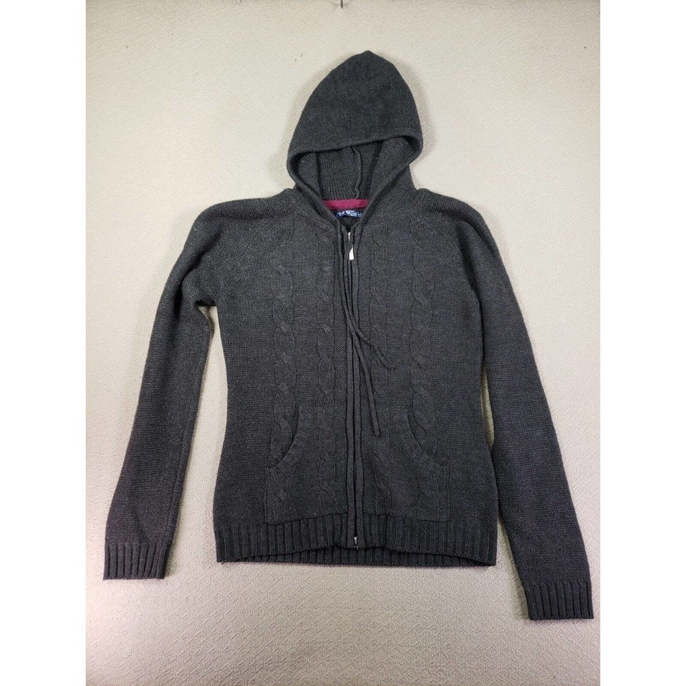 Luigi‎ Bertolli Sweater Womens Medium Black Long Sleeve Full Zip Hooded Cardigan